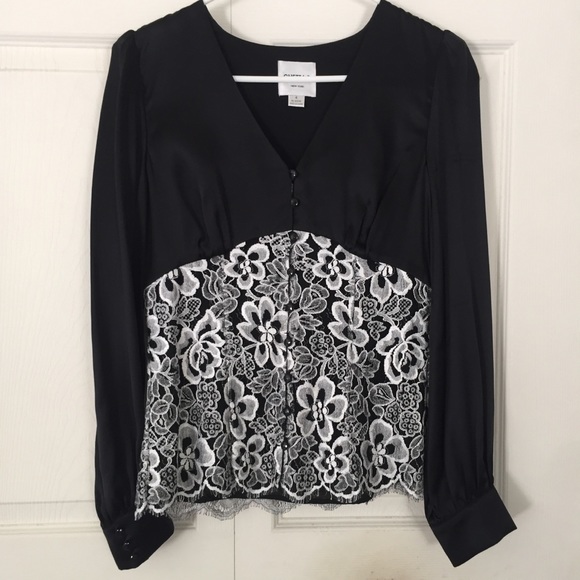 Chetta B Black Silk & Lace Long Sleeve Top Size 4 - Picture 1 of 8